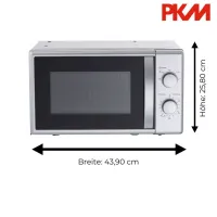 Preview: PKM MW700-20 UB2 Mikrowelle 700 Watt Unterbau / Freistehend silber 20 Liter